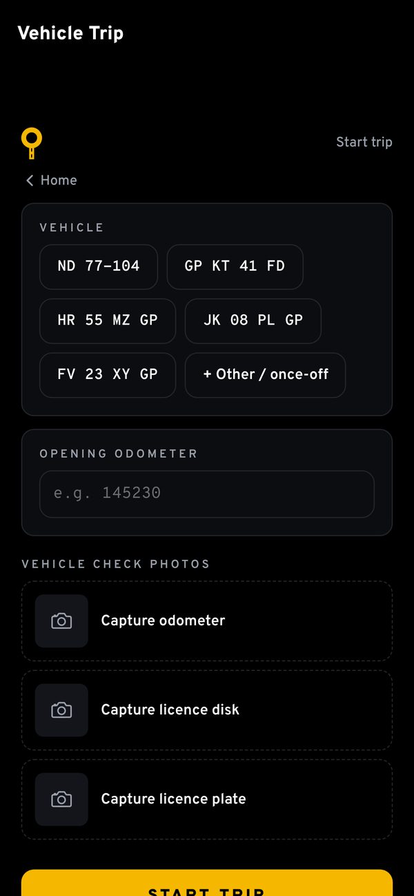 Vehicle trip screen in the app (sample data)